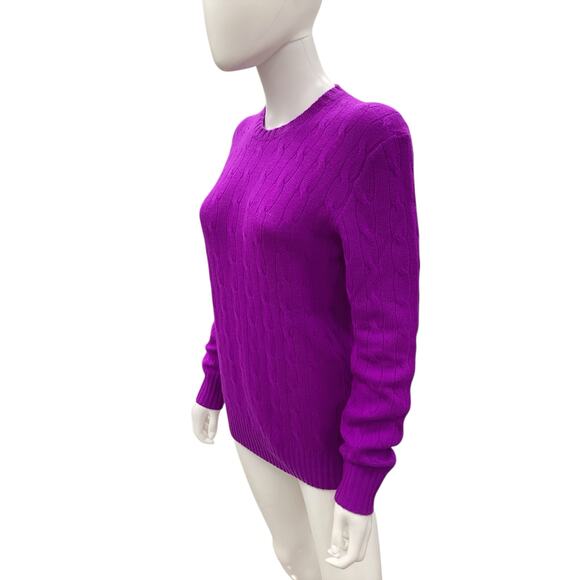 NWT Polo Ralph Lauren Sweater Unisex Size S Cable Knit 100% Cashmere Soft Purple - Picture 2 of 5